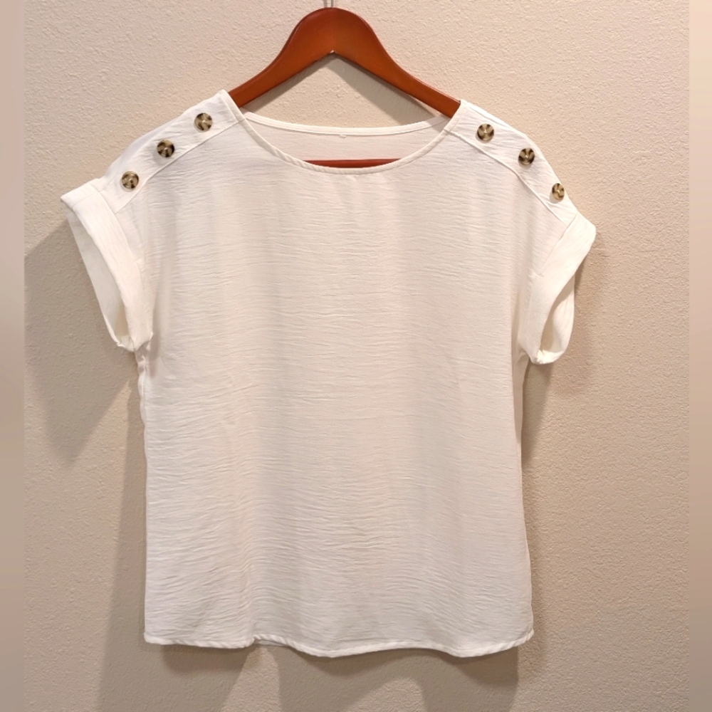White Button-Detail Women's Top Petite Small